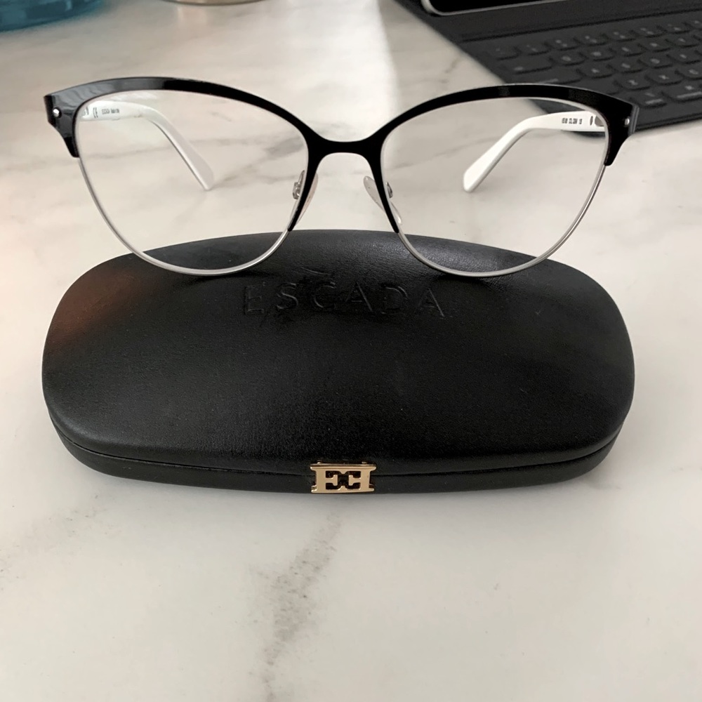 Escada black and white eyeglasses.
